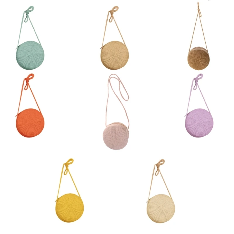 

Straw Woven Bag Handwoven Shoulder Bag Solid Color Round Crossbody Bags for Girl Beach Bag Large Capacity Cellphone Bag