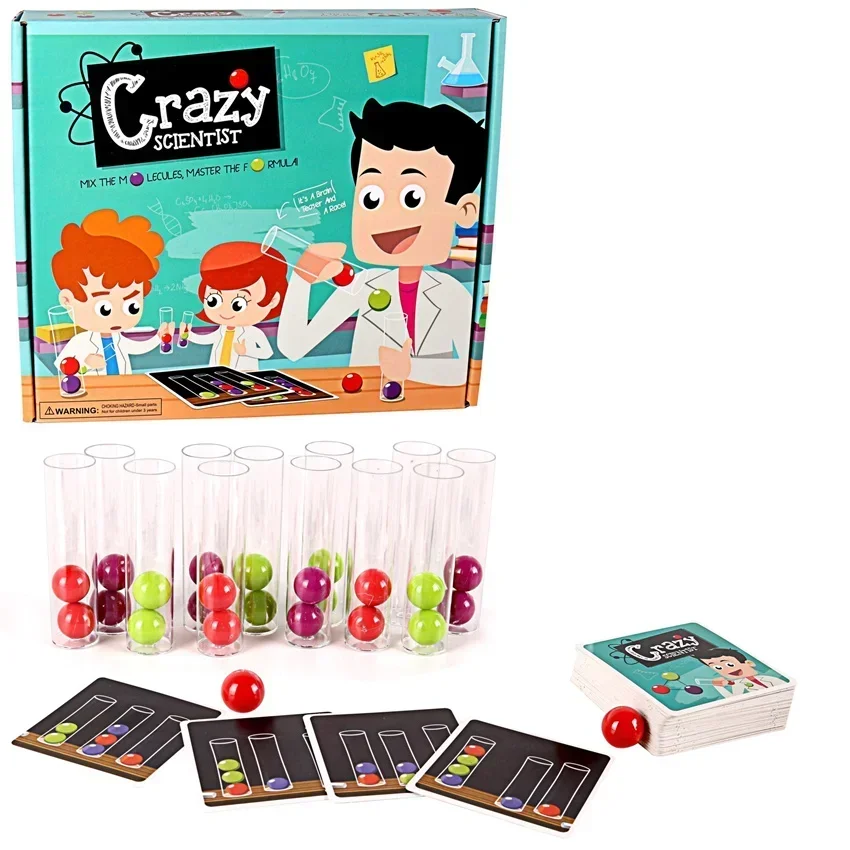 [New] Crazy Scientist Test Tube color ball cards Set Logical Thinking Game Board Game family Educational interactive Toy gift