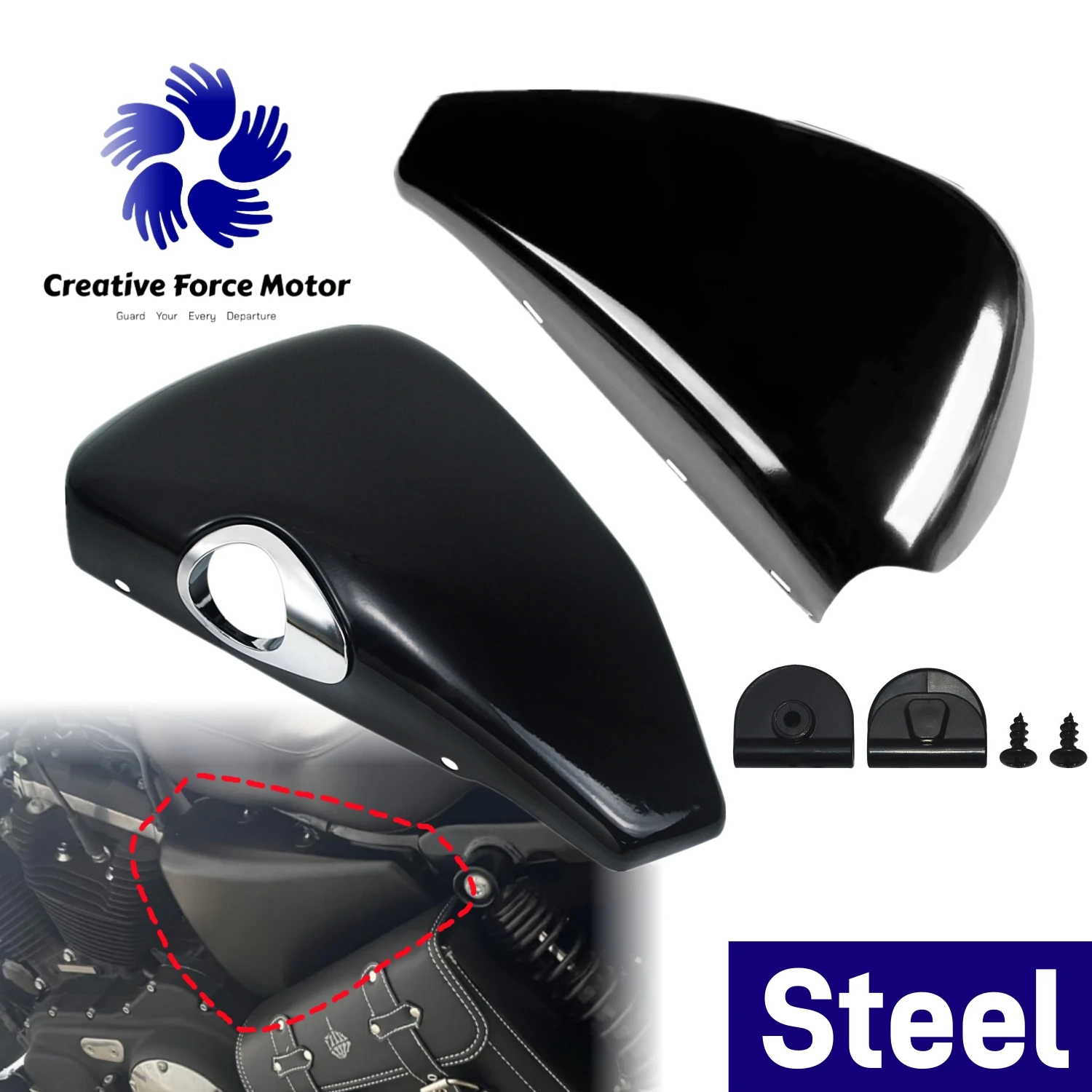 

Левый и правый стальной боковой обтекатель аккумулятора, детали мотоцикла для Harley Sportster XL 1200, Iron 883 Roadster Nightster 2004-2013