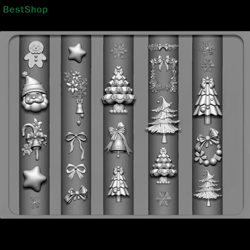 ♥ ♥ Weihnachtsserie (Weihnachtsbaum Schneemann Lebkuchenmann) 3D Nail Art Silikonformen, DIY transparente Maniküre Dekor Vorlagen