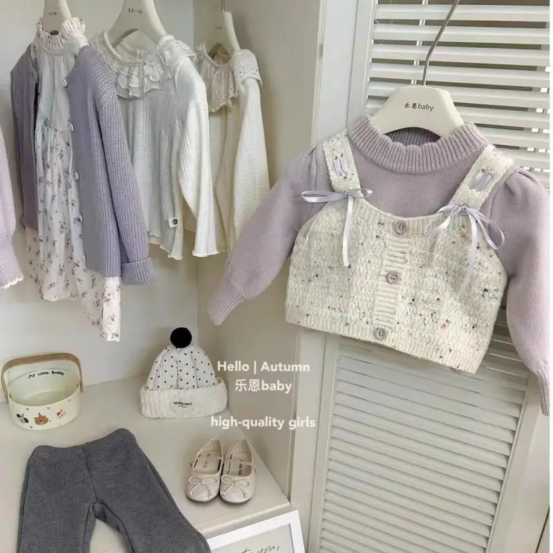 2025 New Sweet Korean Style Cute Knitted Pullover Sweater for Girls Baby Children Autumn Winter Fashionable Warm Top Clothing