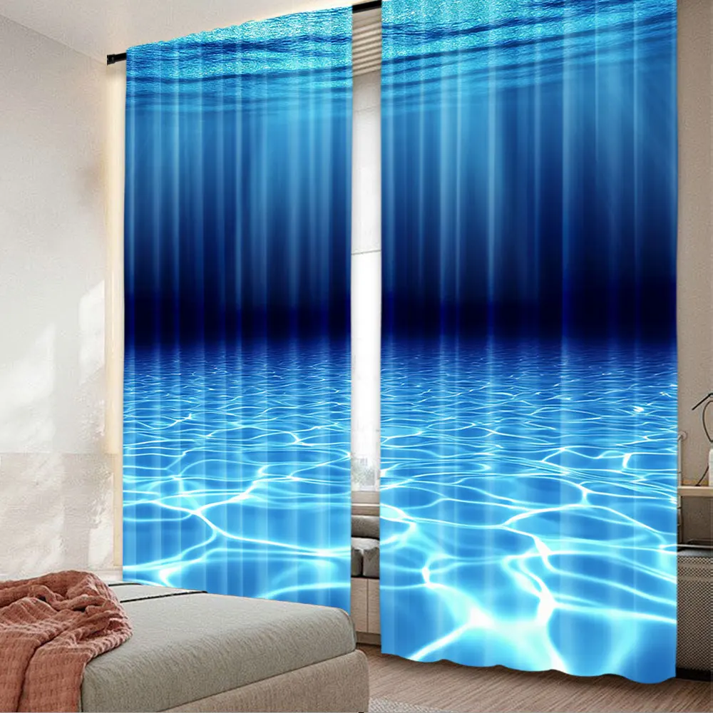 2Pcs Ocean Curtain Sandy Bottom And Tranquil Surface Seascape Abyss Underwater View For Bedroom Living Room And Dining Room A