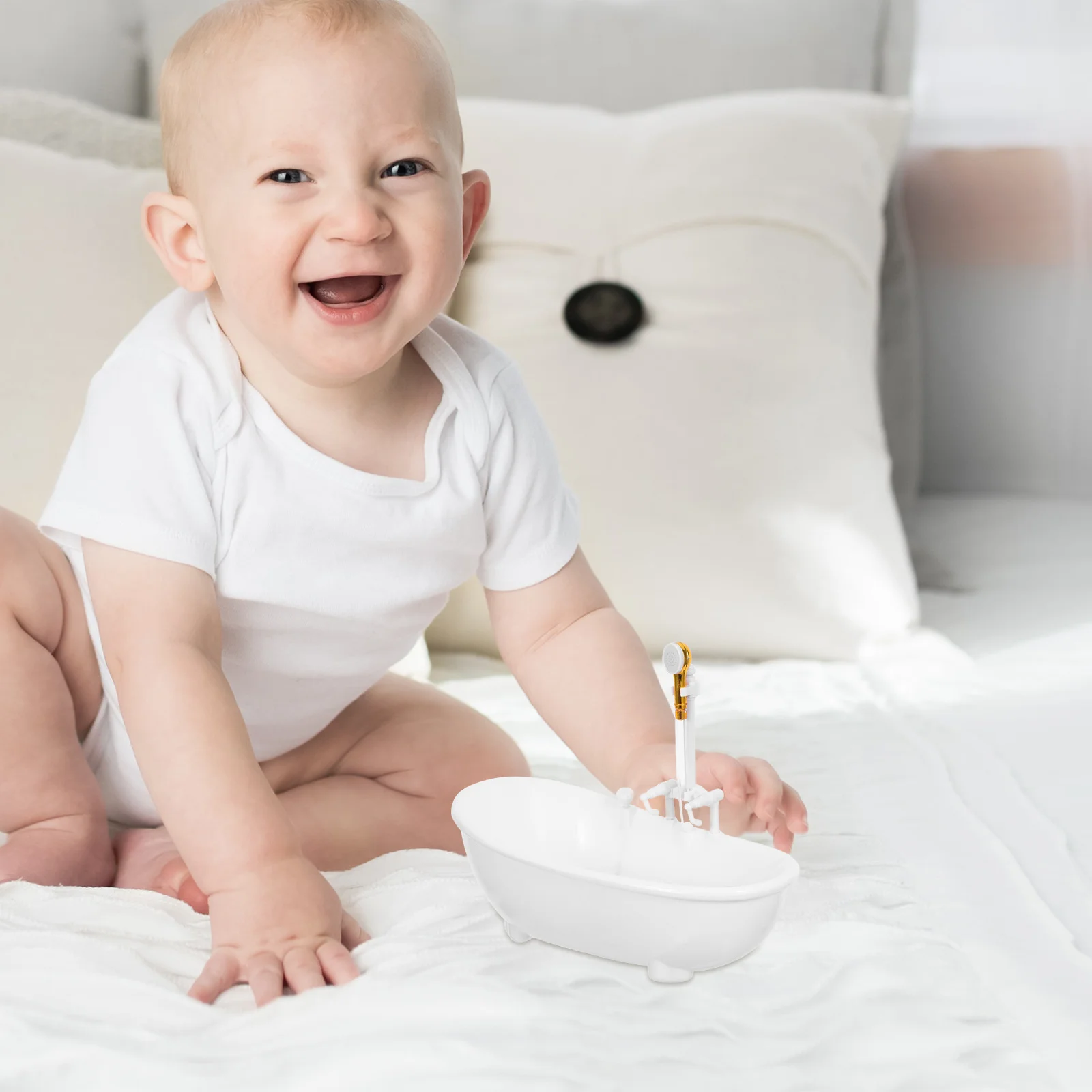 Bañera eléctrica con rociador de agua, Mini cubo de ducha de plástico blanco para niños, rociador operado, baño divertido con 5 Aaa
