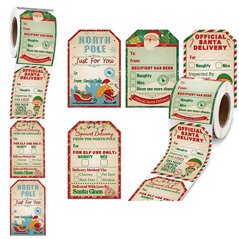 200 Vellen Kerst Cadeau Label Stickers Vintage Kerstman Labels Kerstversiering Stickers Envelop Zegels Label Geschenken