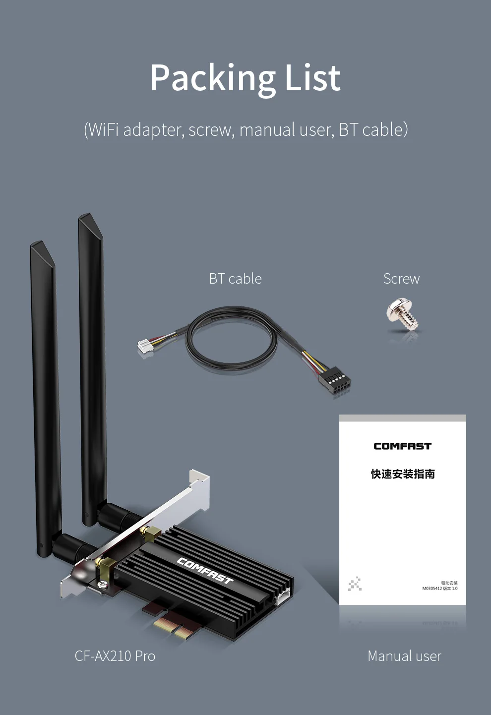 Comfast WiFi6E 5374M/3000Mbps PCI-E Adapter 2.4G&5GHz&6GHz Tri-Band WiFi Adapter 802.11AX PCIe  Network Card BT5.3 For Win10/11