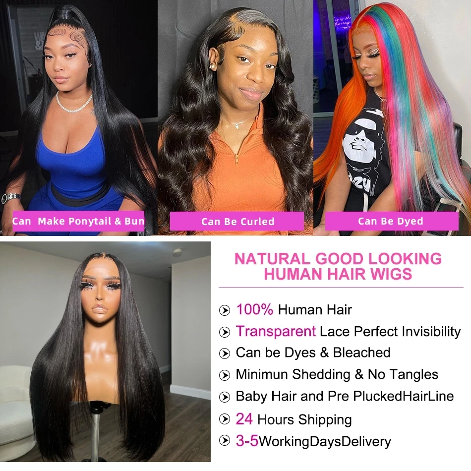 13x4 13x6 Human Hair Lace Frontal Wig 4x4 Closure Wigs Brazilian 30 32 Inch Straight 360 Full Lace Human Hair Wig Pre Plucked