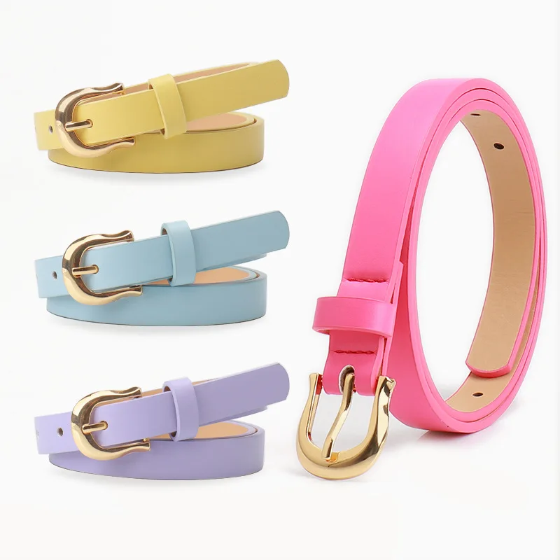 

Korean Candy Color Women's Belt Fashion Gold Pin Buckle PU Leather Waistband Female Simplicity Streetwear Jeans Belts Wholesale