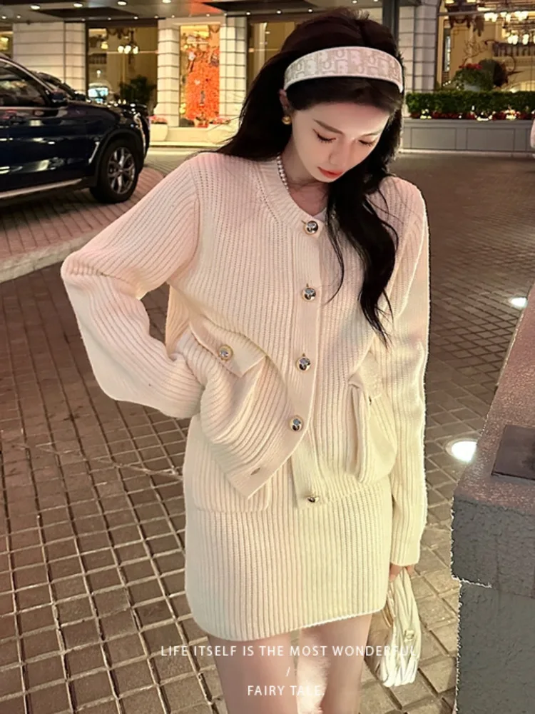 2024 autumn winter Women Sweater cardigan tops Skirt 2 piece sets women outfit sueteres conjuntos femininos elegantes outerwears