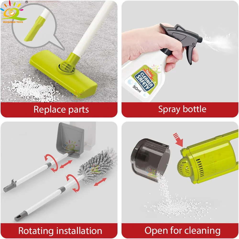 Juego de Herramientas de limpieza, aspiradora eléctrica simulada, escenario de limpieza simulado, juguete interactivo para padres e hijos