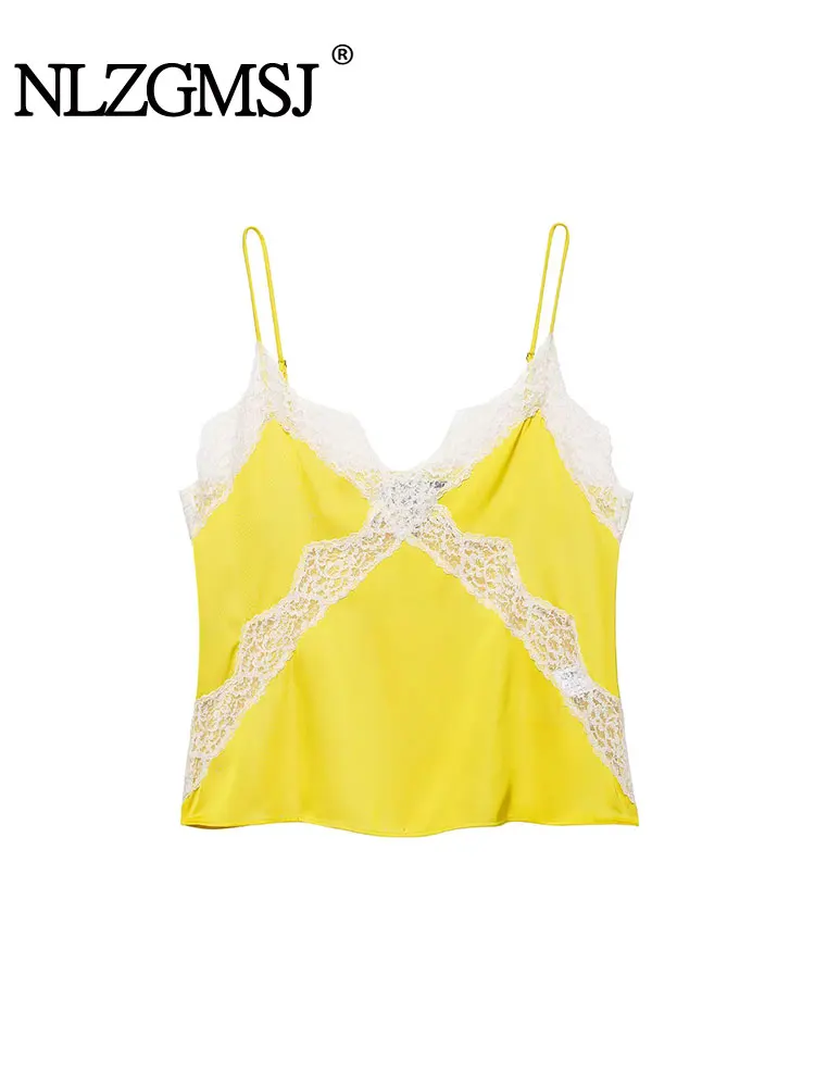 

NLZGMSJ женские сексуальные шикарные кружевные топы на бретельках женские лоскутные топы без рукавов с v-образным вырезом Y2K модные топы для праздничных вечеринок 2025 года