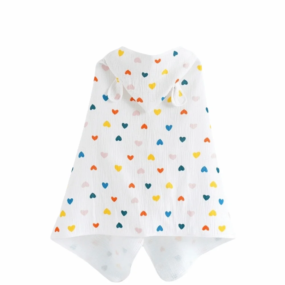 

Cartoon Printed Baby Gauze Bath Towel Soft Comfortable Hooded Bathrobe Absorbent Four Layer Cartoon Cloak Towel Sleepwear