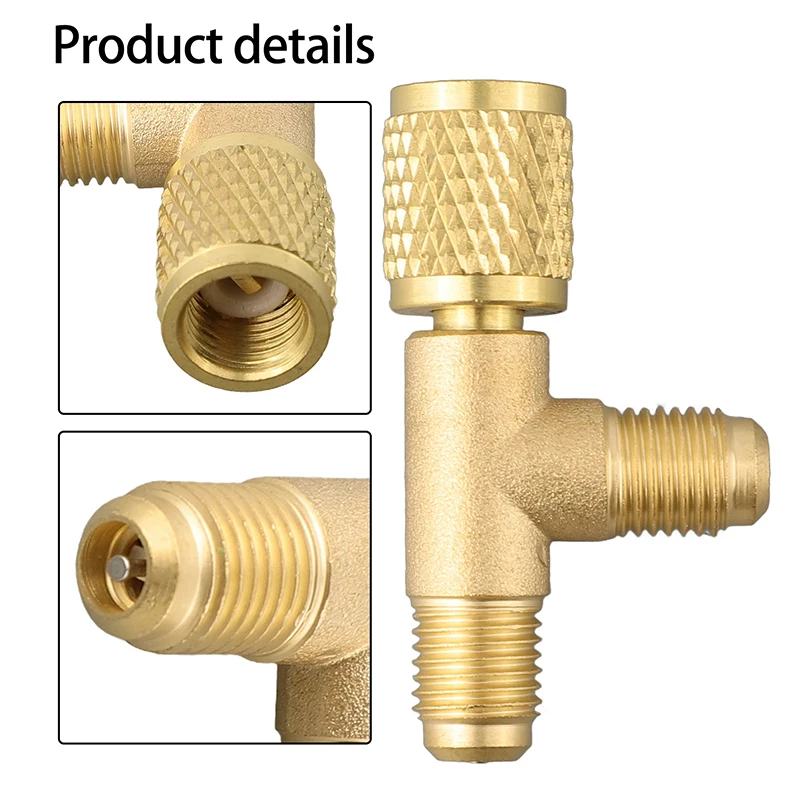 Adattatore a T con attacco rapido in ottone da 2 pezzi per R22 R12 R134 Adattatore a T con nucleo valvola con struttura robusta ad alta resistenza