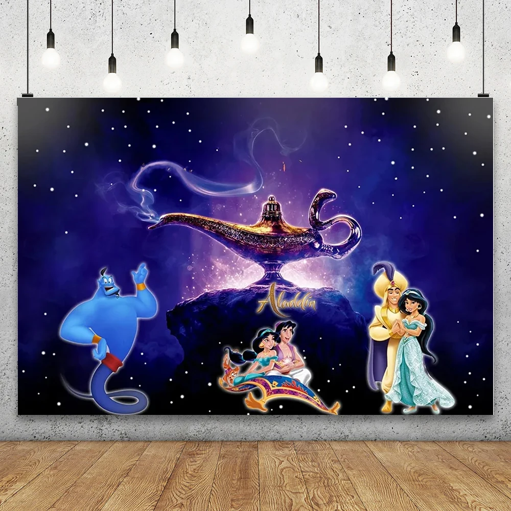 

Disney Jasmin Backdrop for Photography Aladdin Happy Birthday Party Background Baby Shower Banner Gold Mosque Palace Decoration