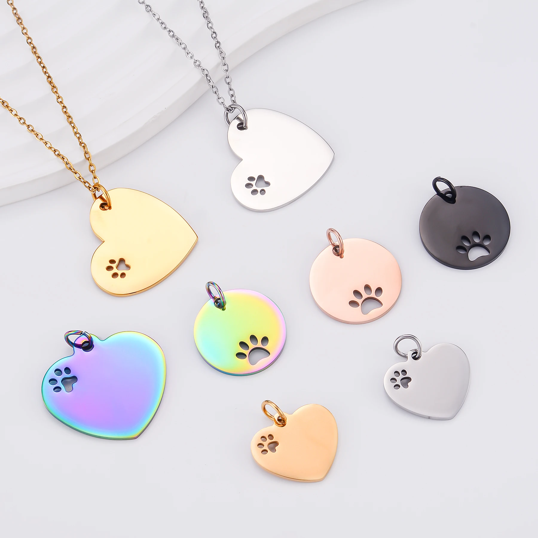 

10Pcs Stainless Steel Mirror Polished Dog Tags with Paw Pendants For DIY Necklace Keychain Jewelry Wholesale