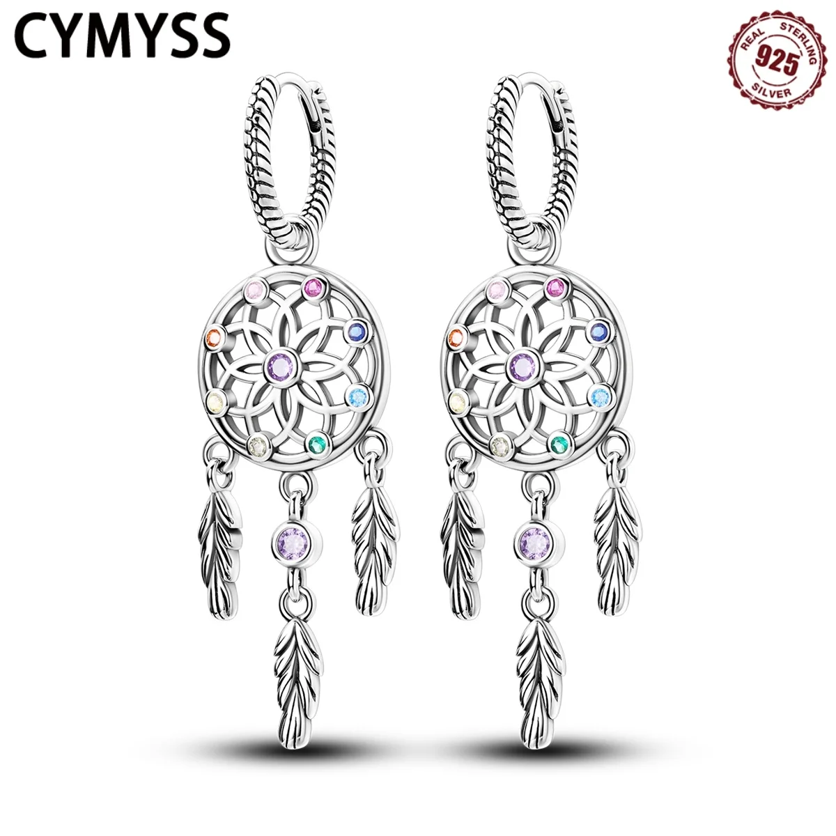 

CYMYSS 2025 New S925 Sterling Silver Dreamcatcher Snake Bone Earrings Fine Jewelry Birthday Party Gift Women's Drop Earrings