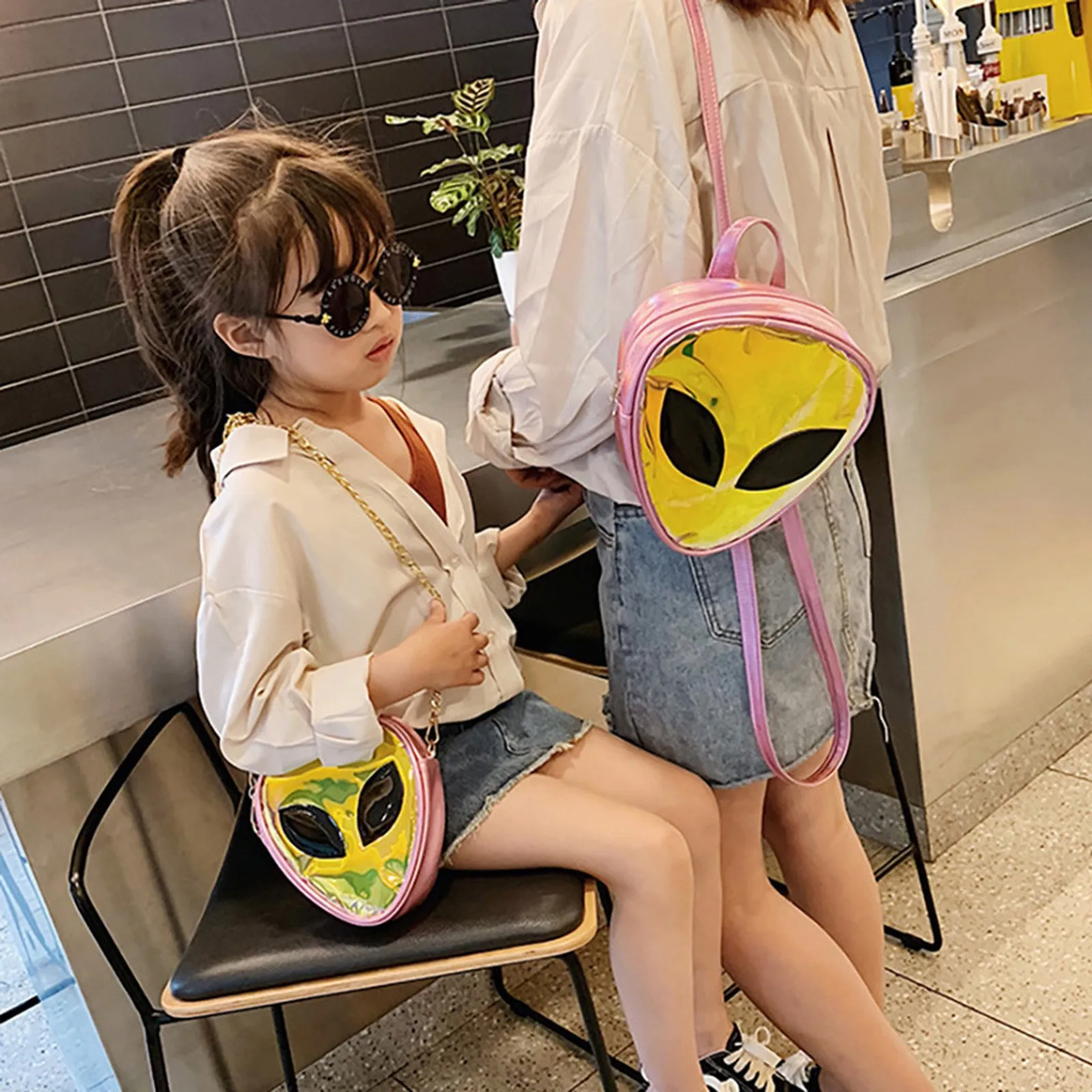 

Kids Girls Alien Face Bag Trendy Mini Backpack Crossbody Shoulder Bag Backpack Phone Bags Shoulder Pack Sling Bags Kids