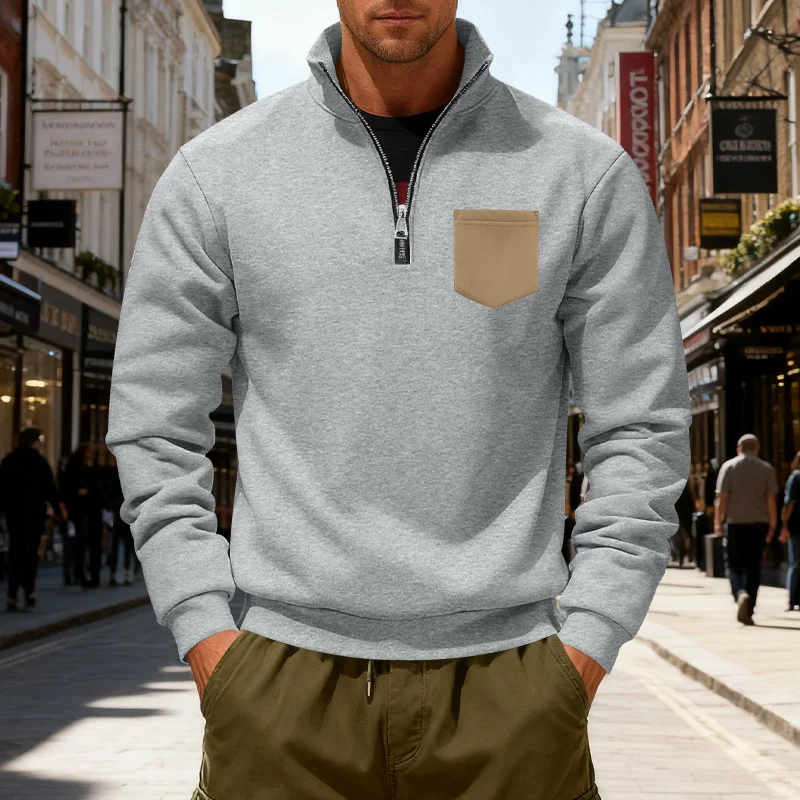 

Мужской зимний флисовый утепленный свитер свободного кроя в европейском стиле и застежкой-молнией, подходит для повседневного повседневного и домашнего ношения.