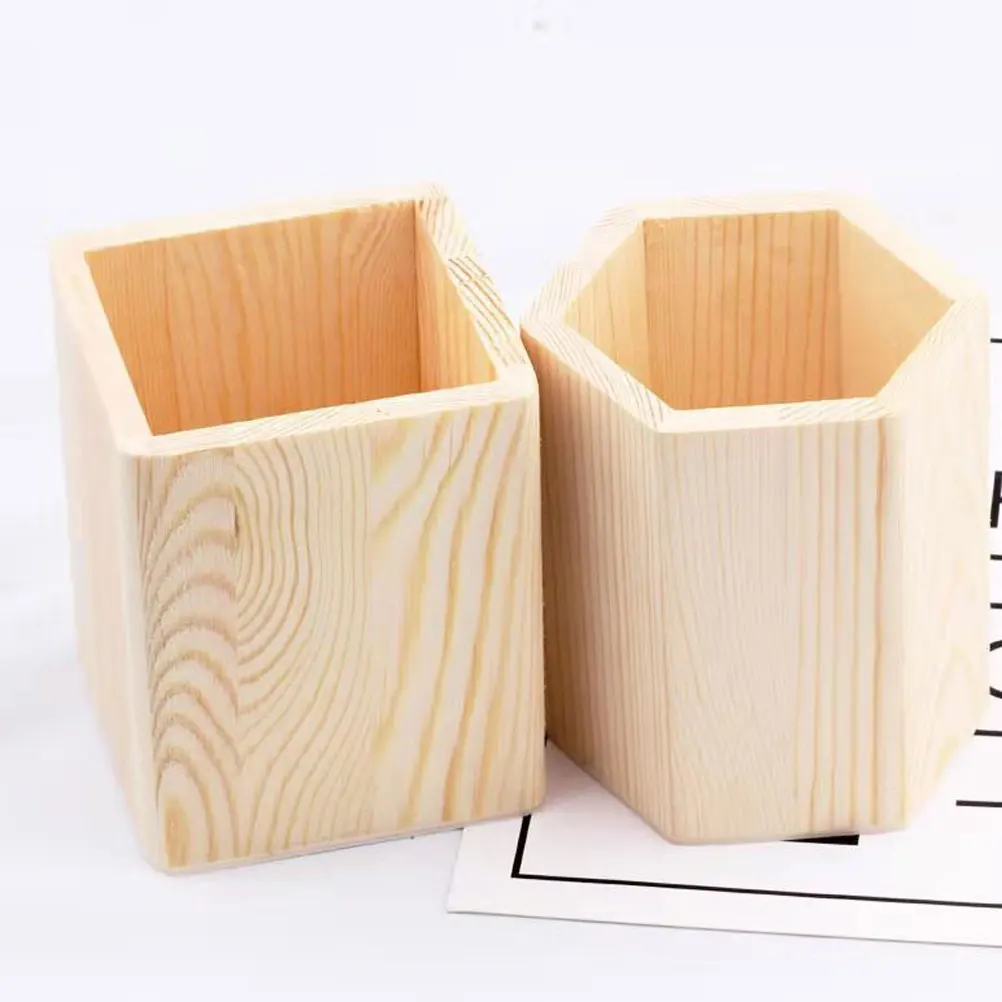 

3 Pcs Wooden Pen Holder Work Desk Pot Pencil Tube Solid Stationery Case Decorate