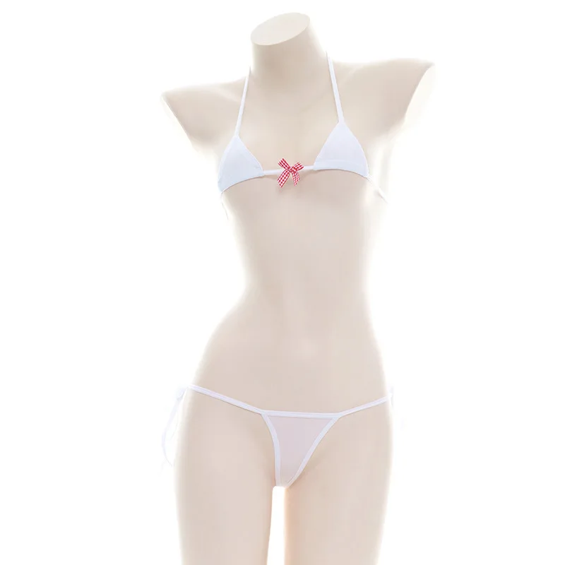 Sexy Bikini in seta di ghiaccio Set tre punti fiocco biancheria intima con lacci donne giapponesi dolce ragazza carina costume da bagno costume da bagno donna