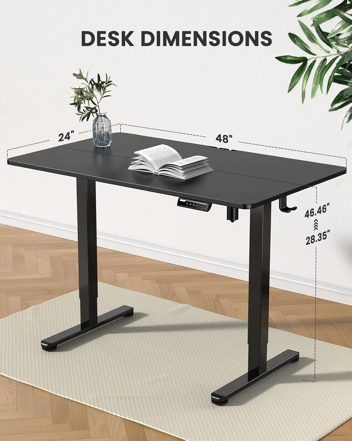 Altura ajustável mesa ereta elétrica, computador de memória Home Office Desk, Black Sit, 48x24 em