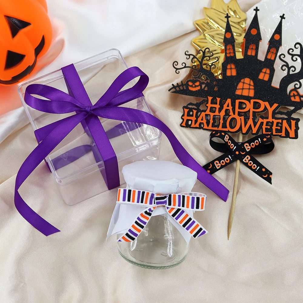 Halloween Gift Wrap Ribbon 4.5m Polyester Grosgrain Satin Ribbons Happy Halloween Party Decoration Packaging Supplies