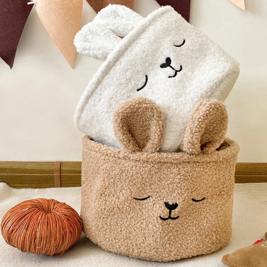 

Soft Plush Sundries Storage Baskets Multi-Purpose Rabbit Ears Organizer Bag Cute Embroidery Toys Storage