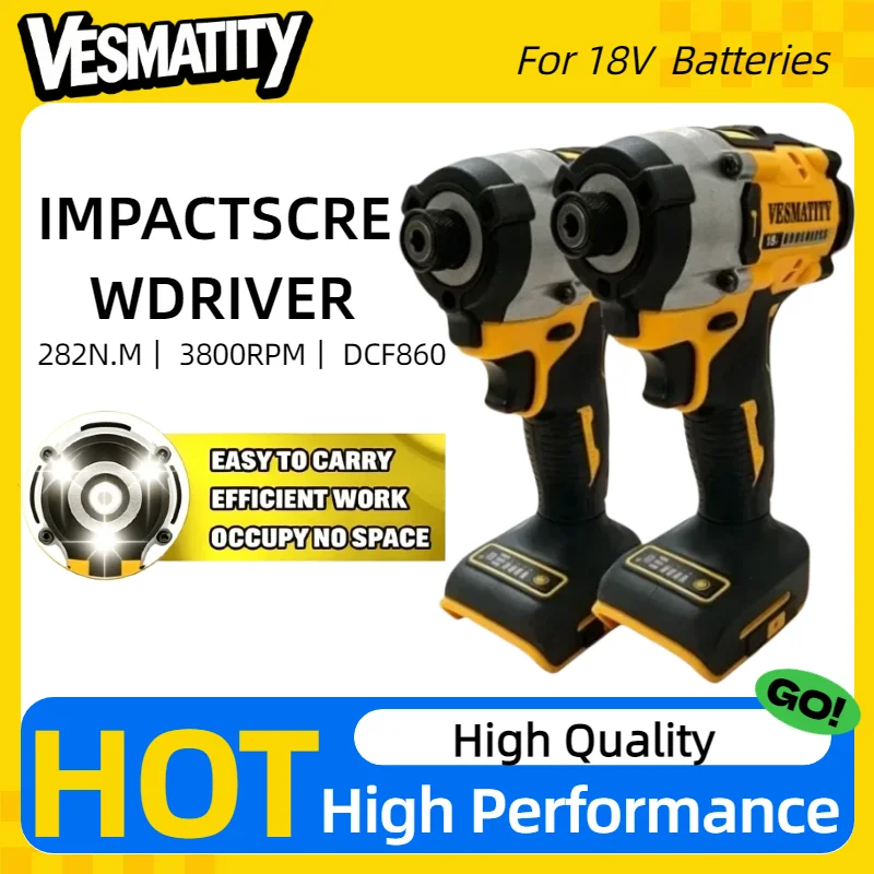 DCF860 Brushless Compact Cordless Impact Driver Rechargeable Professional Upgrade Electric Screwdriver Compatible for18V Battery