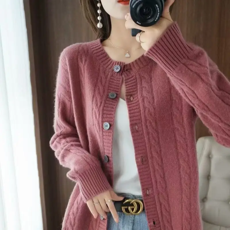 Korean Fashion Solid Color Button Knitted Cardigan Sweaters Women\'s Clothing 2022 Autumn New Loose Casual Tops All-match Coat