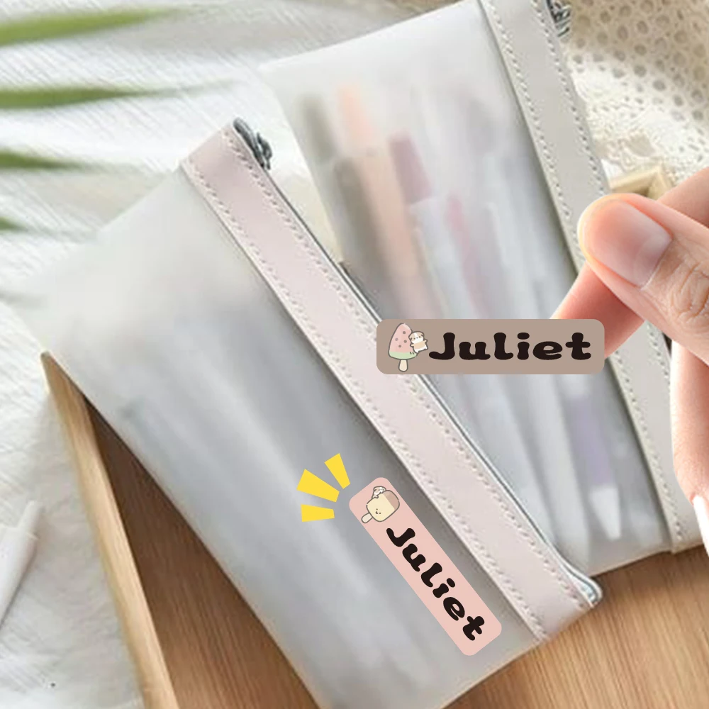 Custom popsicle Name Sticker,Transparent Waterproof Sticker for Kids,diy Name Labels for School Bag Bottles Pen Box Uniform