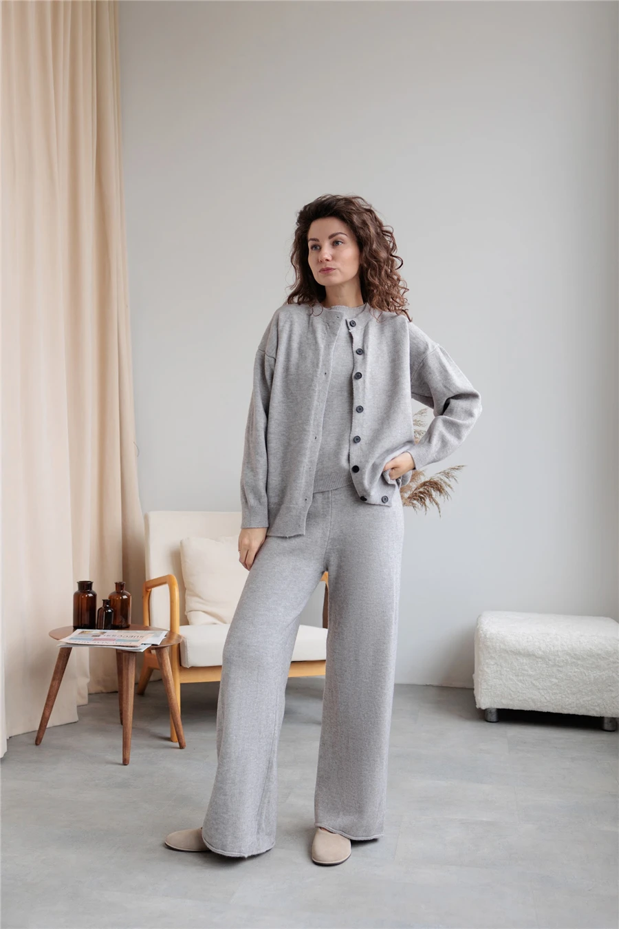 Hirsionsan ElegantSoft Knitted Set Women Autumn Winter Casual 3 Pieces Sweater Cardigan Vest and Pants Outfits Solid Tracksuit