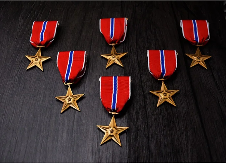 Top Quality US Army Award Medal Bronze Star Medals Five-pointed Star Honours Ribbon Military Commemorate Badge Pin