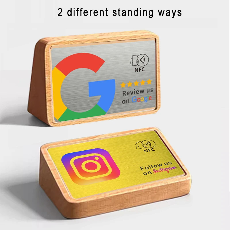 

NFC Stand Display NFC Plate Plaque 2 in 1 for Google Review Wood Material Dispaly Sign