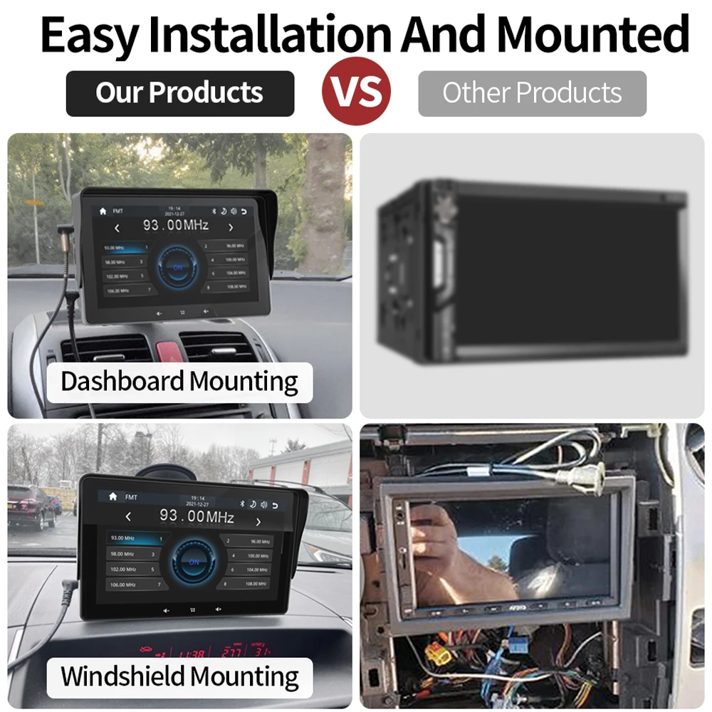 グランドナビ 7インチ カーラジオ マルチメディア ビデオプレーヤー ワイヤレスCarPlay & ワイヤレスAndroid Auto ポータブル ユニバーサル IPSタッチスクリーン