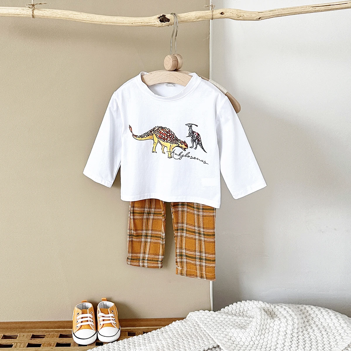 

0-3Y Baby Sets Cartoon Dinosaur Print Undercoat T-Shirt+Newborn Long Pant Warm Children Clothes 2Pcs Boys Girls Toddler