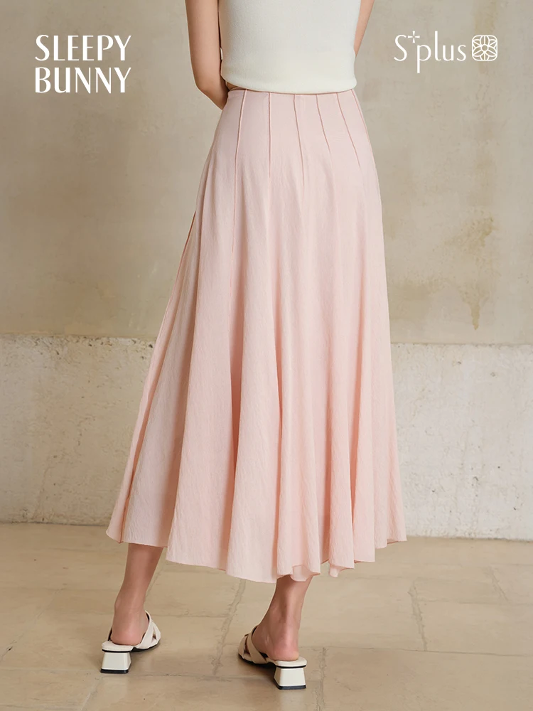 High Waist Pleated A-Line Midi Skirt Women Flowy Panel Summer Skirt Slim Fit Hip-Covering Casual Elegant Skirt Pear Body Shape