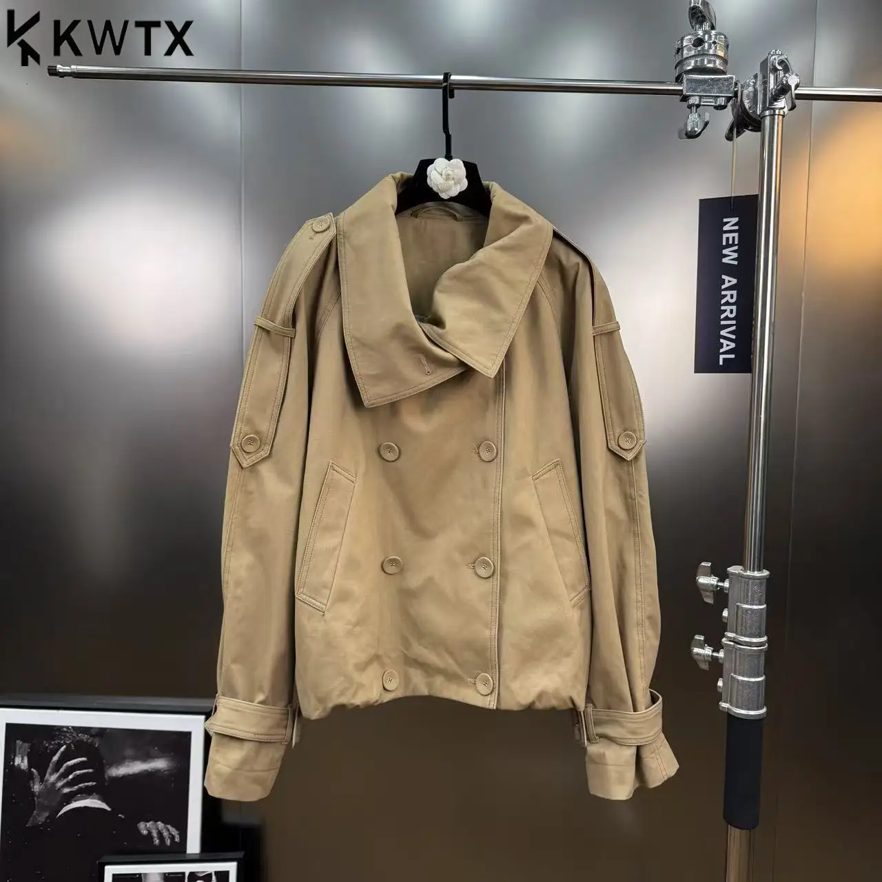 

KWTX 2025 New Women's Trench Coat Camel Color Casual Double Breasted Workwear Jacket Vintage Chic Elegant Fall Winter Outerwear