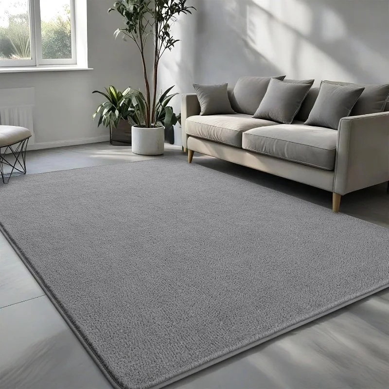 Area Rugs for Bedroom Living Room, 6x9 Grey Thickened Memory-Foam Indoor Carpets, Modern Aesthetic Minimalist