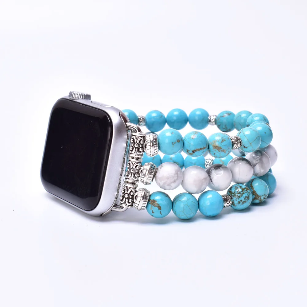 Turquoise White Howlite Apple Watch Band 38mm 40mm 41mm 42mm 44mm 45mm Stone Beaded Bracelet Strap for Iwatch Series 1-SE