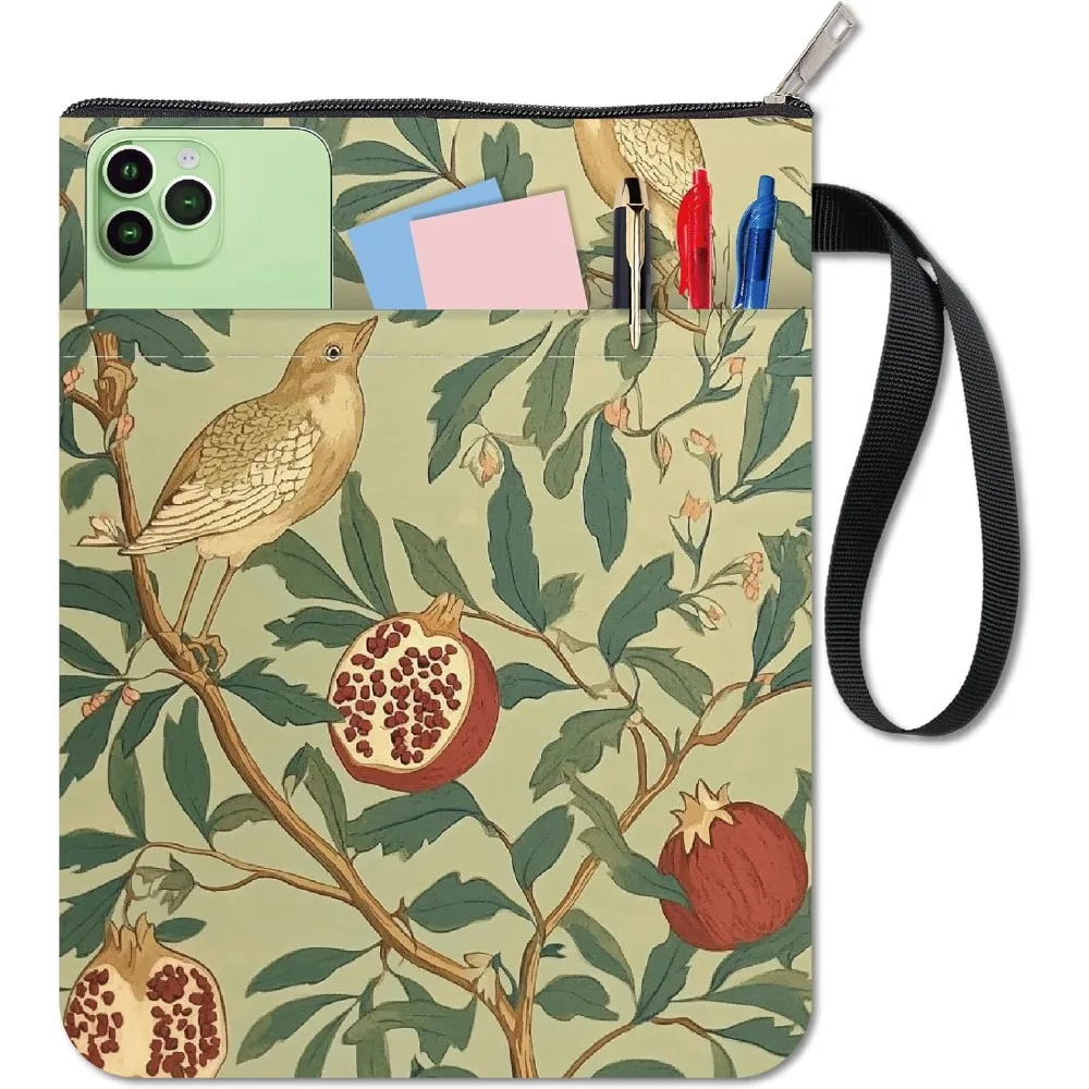 Bird Pomegranate Book Cover Books Sleeve Botanical Branch Leaves Washable Fabric Cloth Notebook Paperback Protectors