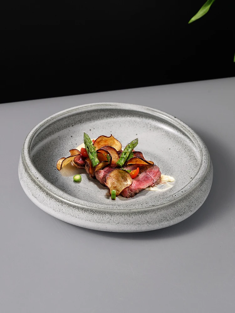 

Nordic Vintage Ceramic Tableware, Creative Western Food Plate, Irregular Ceramic Steak Plate, Soup Plate, Salad Dish Plate
