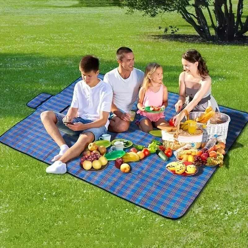 

1pc, grid picnic blanket - washable, multi-purpose outdoormatsuitable for camping,beach and garden - durableOxford fabric, blue.