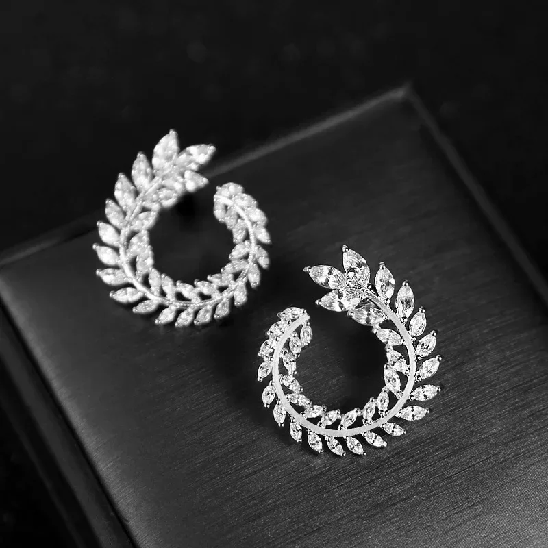 Fashion Studs Leaf Wreath Earrings Women\'s Crystal from Austrian Micro Inlaid Copper Marquise Zircon Jewelry new earrings