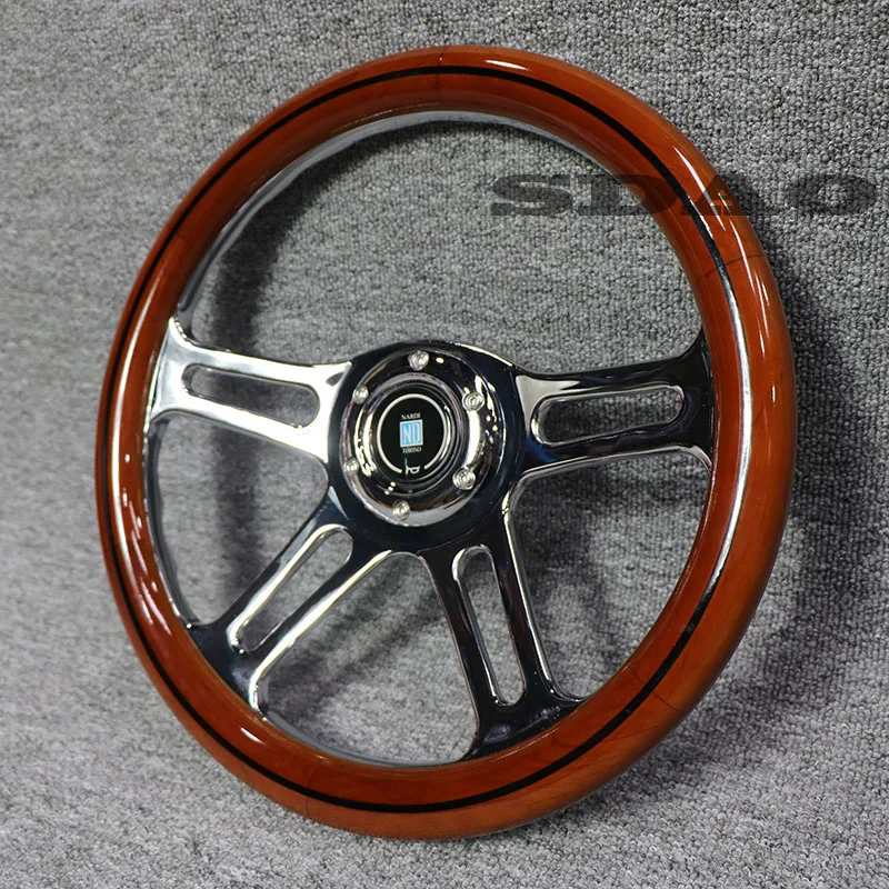 14 Inch 350mm Classic Universal Brown Mahogany ABS Steering Wheel Imitation Peach Wood Auto Racing Sport Steering Wheel