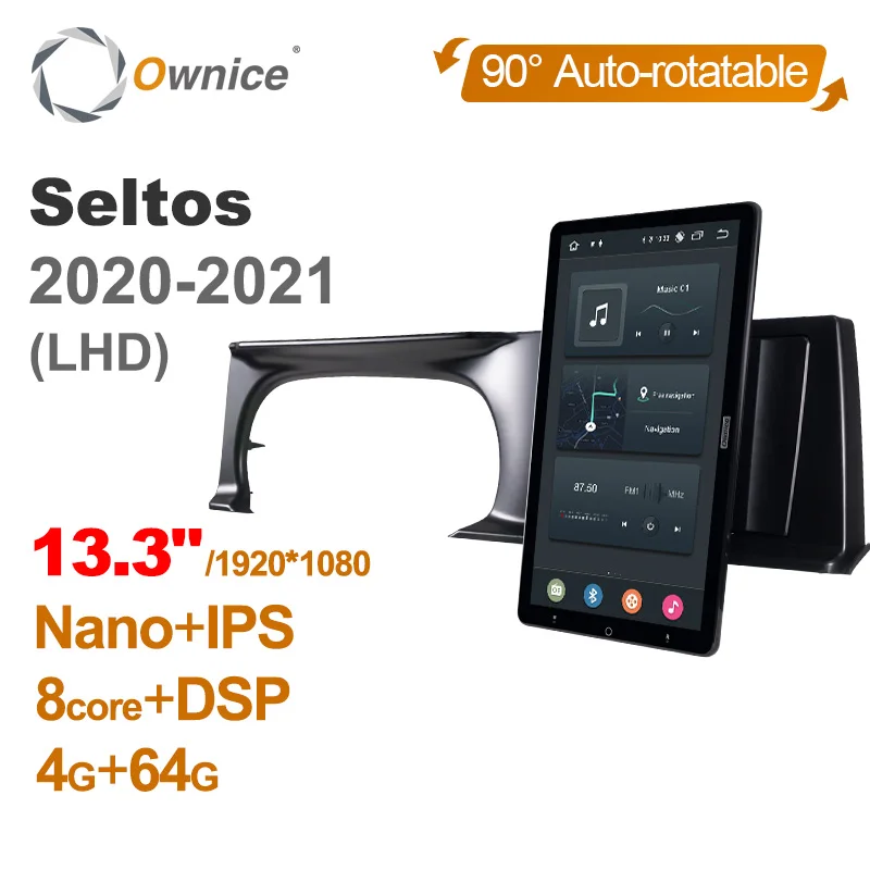 

1920*1080 Nano Ownice Android 12.0 for Kia Seltos 2020-2021 Car Radio Video Audio 13.3" IPS Rotatable 360 8G 256G Tesla Style