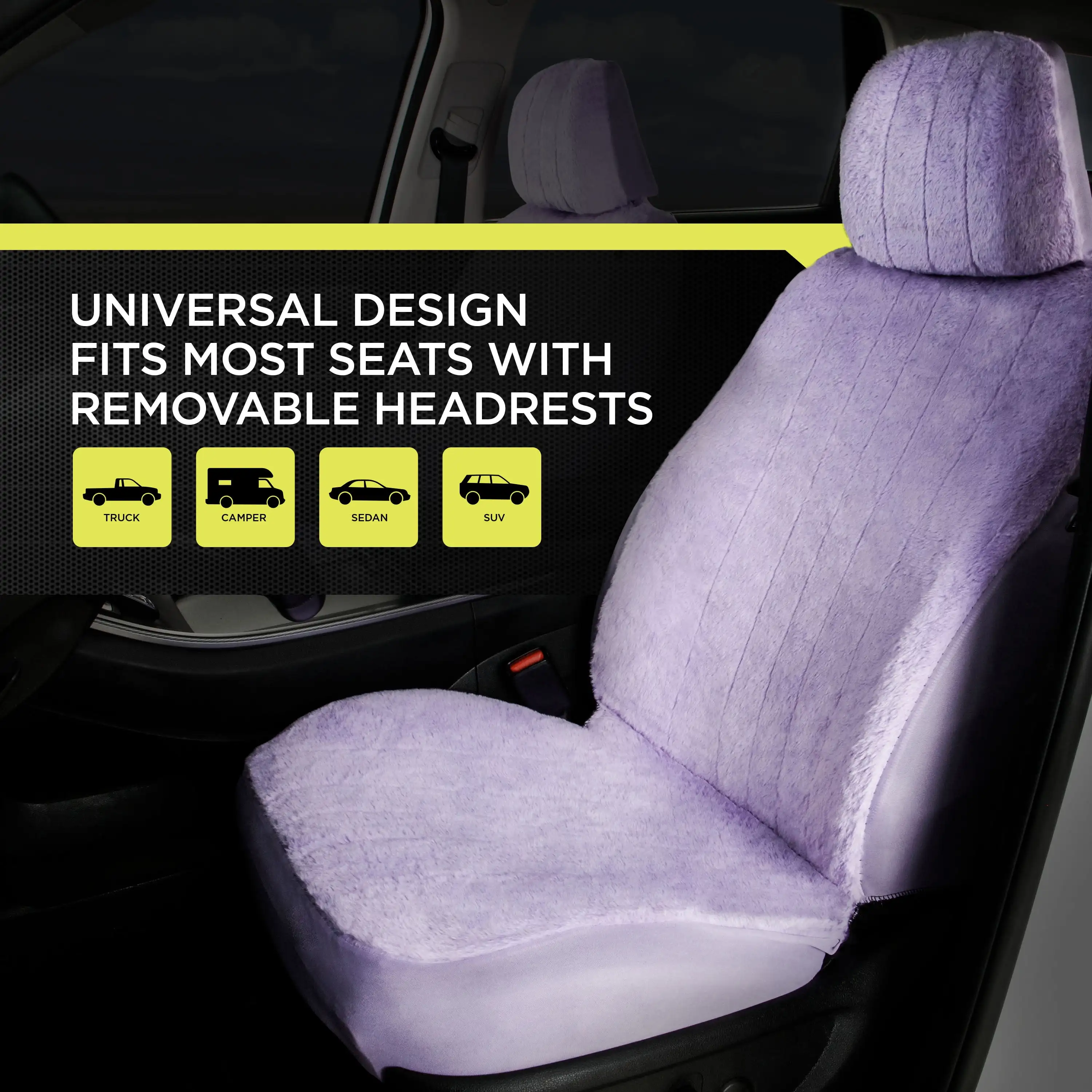 قطعتان من غطاء مقعد أرجواني من الفرو الصناعي، مناسب عالميًا