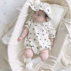 2Pcs Baby Summer Romper Hat Cherry Cotton Korean Infant Romper Kids Boys Girls Clothes Toddler Outfit Set Baby Onesie