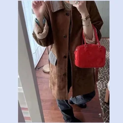 Autumn and winter new leather top layer suede cashmere feather bag small square bag single shoulder crossbody bag