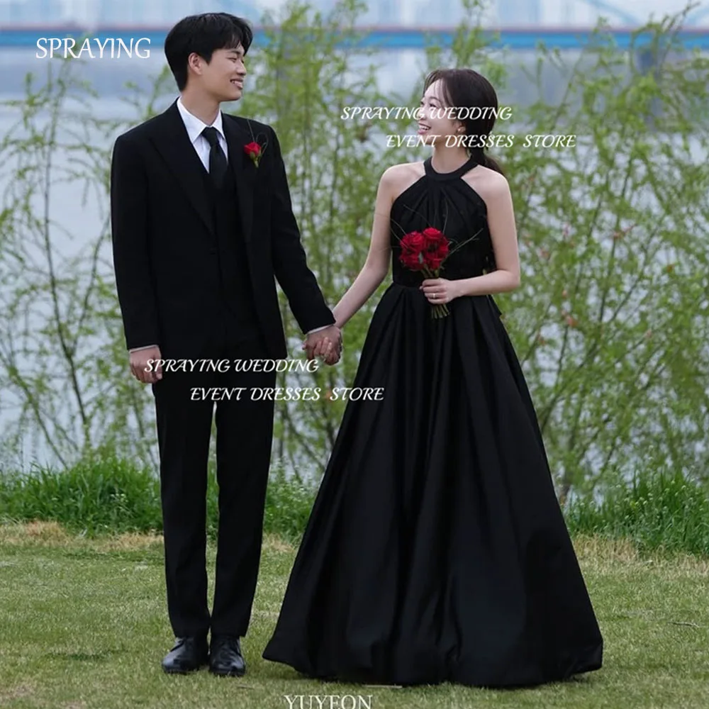 

SPRAYING Halter Sleeveless Corset Evening Dress Korea Wedding Photo Shoot Dress Elegant Back Satin Floor Length Party Customized