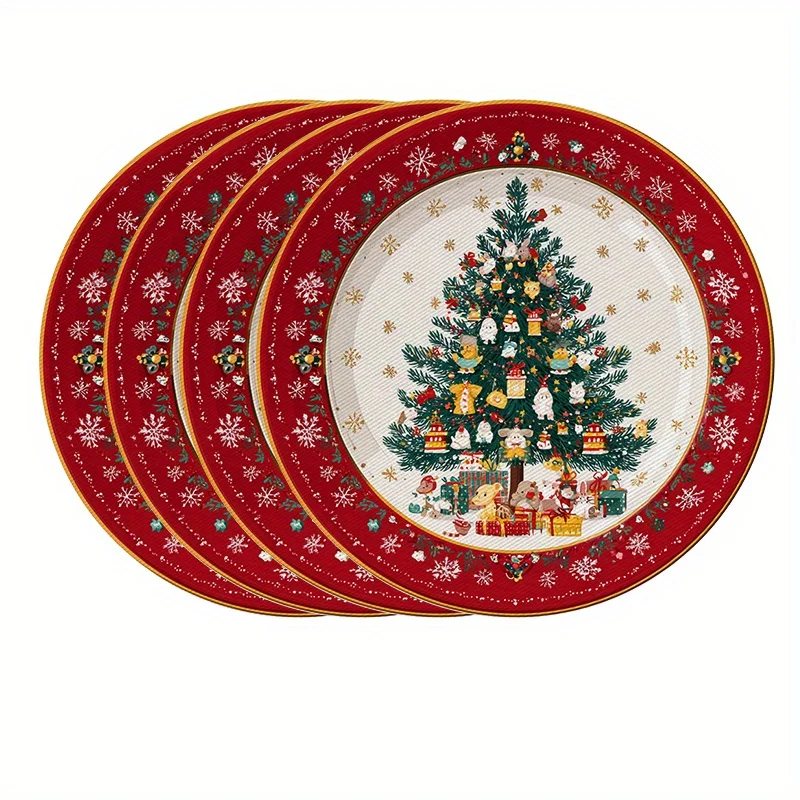 VIKAMA 4PC Winter Solstice Weihnachten Mahlzeit Matte Schneeflocke Kiefer Weihnachtsbaum Esstisch Bankett Weihnachtsdekoration