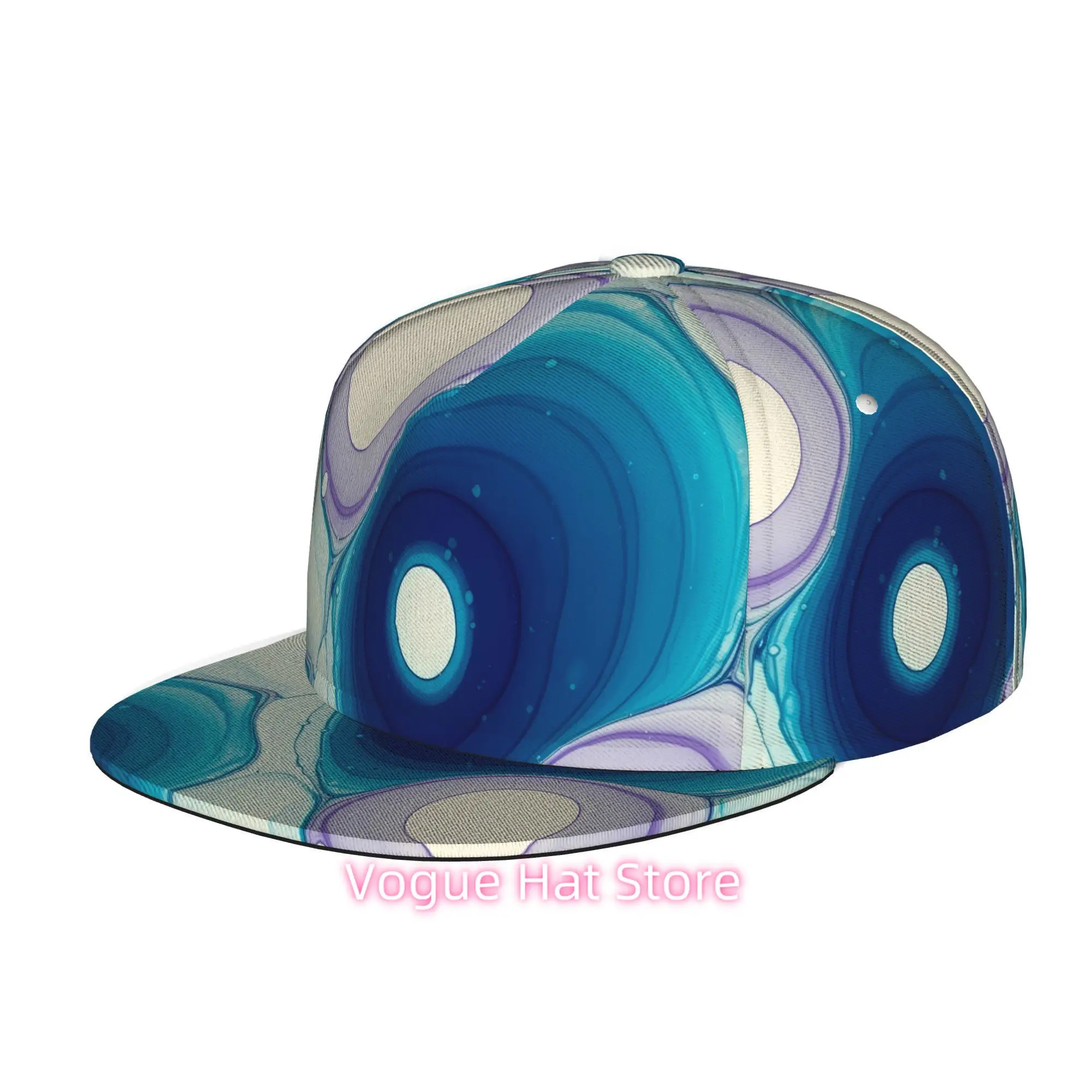 Blue Abstract Circles, Unisex Flat Brim Baseball Cap for Men And Women, Hip Hop Streetwear Snapback Trucker Hat Suitable for Ska